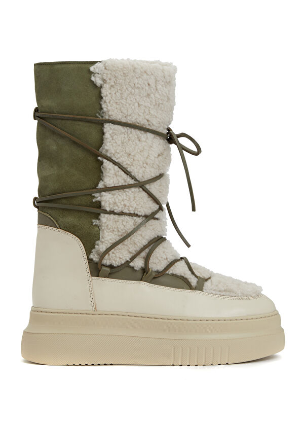 Beymen Club Ekru Kadın Uzun Deri Kar Botu - 1