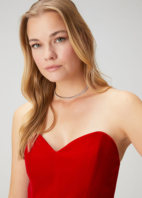 Beymen Club Kırmızı Straplez Midi Kokteyl Elbise - 2