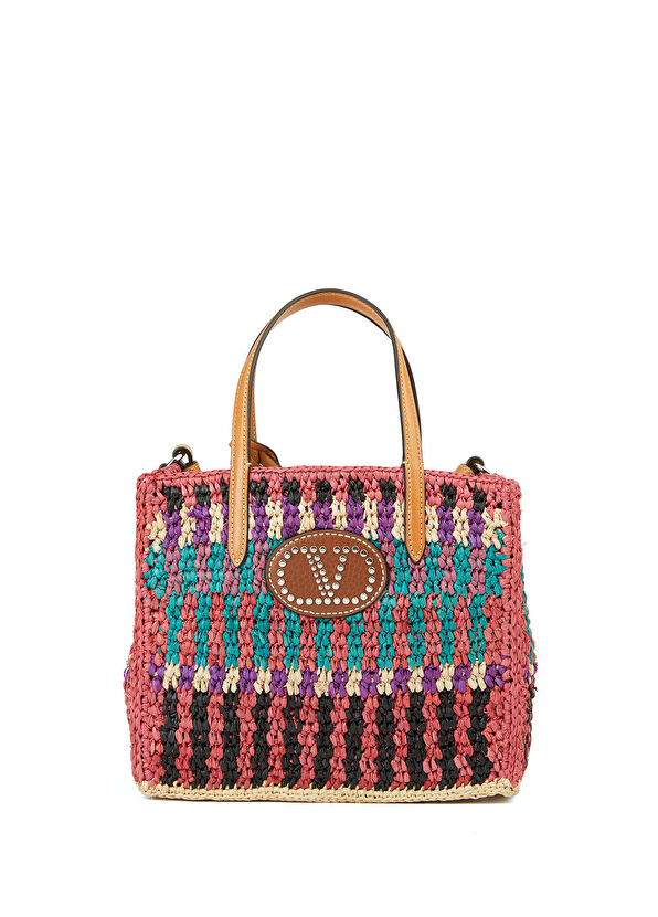 Valentino Garavani VLogo Çok Renkli Kadın Hasır Plaj Çantası - 1