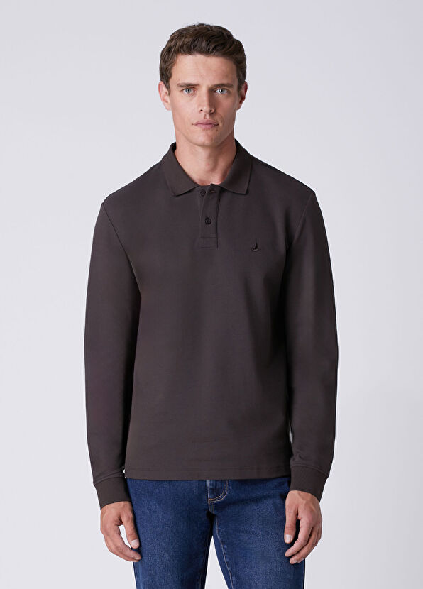 Beymen Club Comfort Fit Koyu Kahverengi Polo Pike Sweatshirt - 1