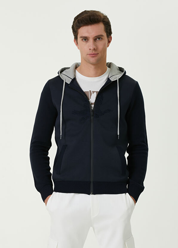 Beymen Club Lacivert Kapüşonlu Kaz Detaylı Scuba Hırka - 1