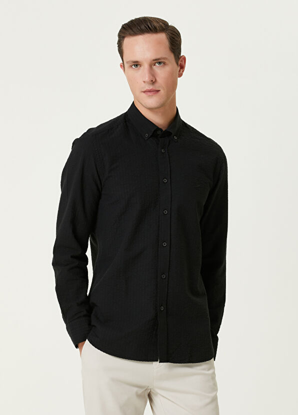 Beymen Club Slim Fit Siyah Gofre Dokulu Gömlek - 1