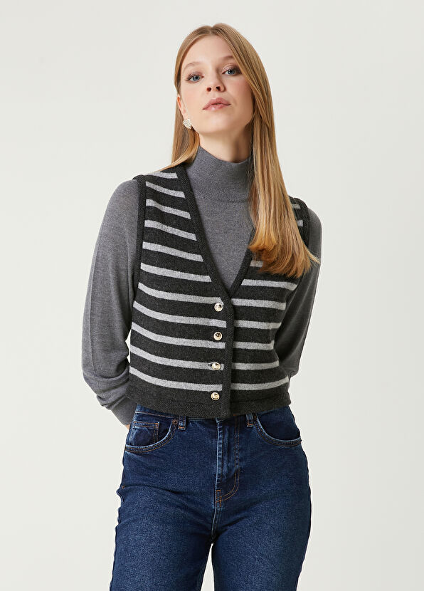 Anthracite Cropped Wool Vest Beymen Club Anthracite Cropped Wool Vest - 1