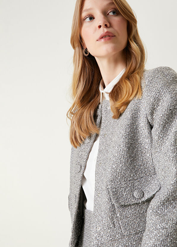 Grey Glitter Tweed Coat Beymen Club Grey Glitter Tweed Coat - 2