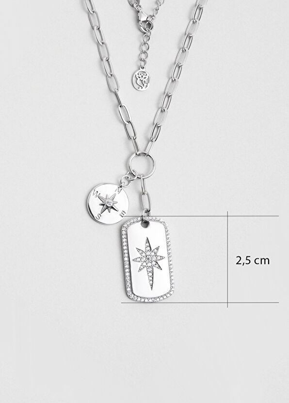 So Chic Polar Star 18K White Gold Plated Silver Charm Women's Necklace - 3