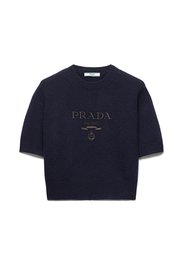 Mavi Yün ve Kaşmir Bisiklet Yaka Kısa Kollu Kadın Kazak - Görsel 2