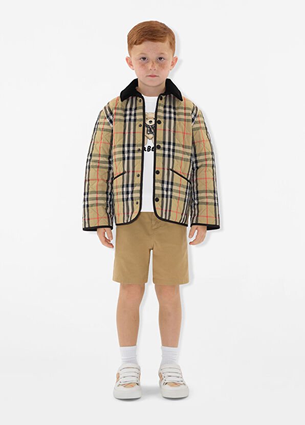 Burberry Bej Check Desenli Unisex Çocuk Mont - 3