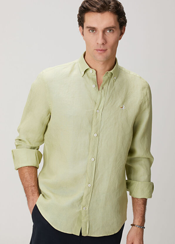 Beymen Club Green Comfort Fit Linen Shirt - 2
