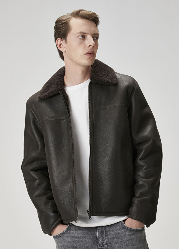 Beymen Club Kahverengi Yakası Shearling Detaylı Deri Mont - 1