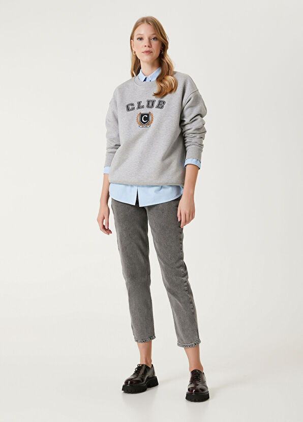 Beymen Club Club Logo Grey Embroidered Basic Sweatshirt - 3