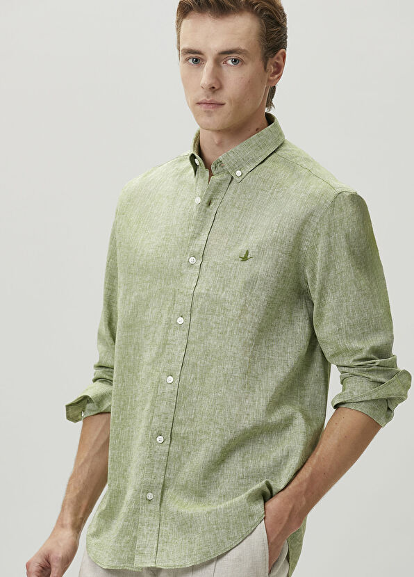 Beymen Club Comfort Fit Khaki Linen Shirt - 1