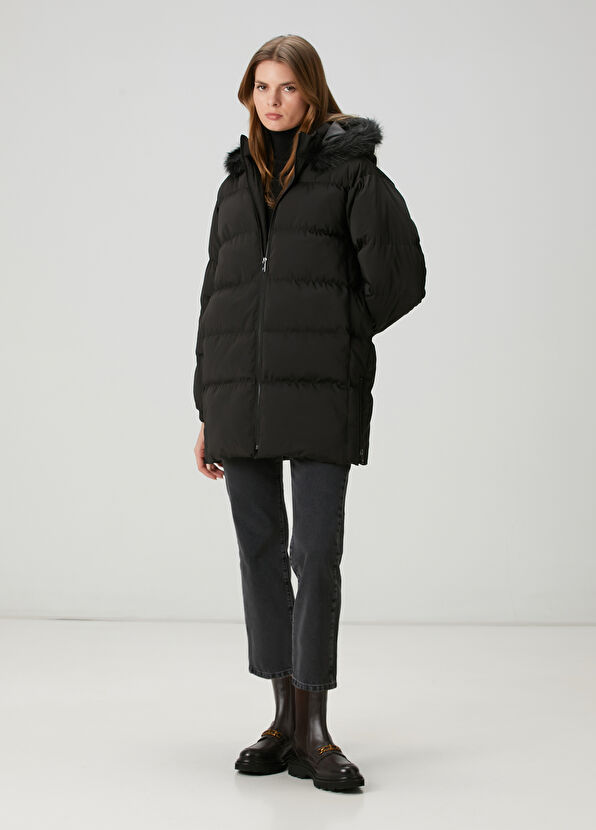 Beymen Club Siyah Kapüşonlu Puffer Mont - 2