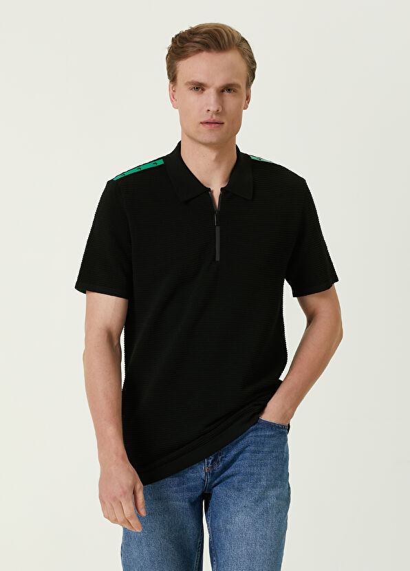 Beymen Club Siyah Polo Yaka Ottomsn Dokulu Kısa Kollu Triko - 1