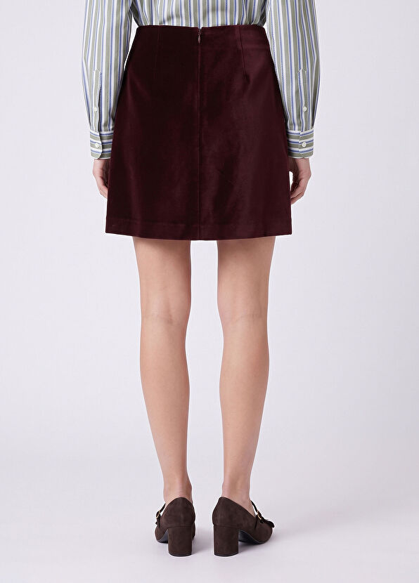 Beymen Club Burgundy A-Line Mini Velvet Skirt - 4