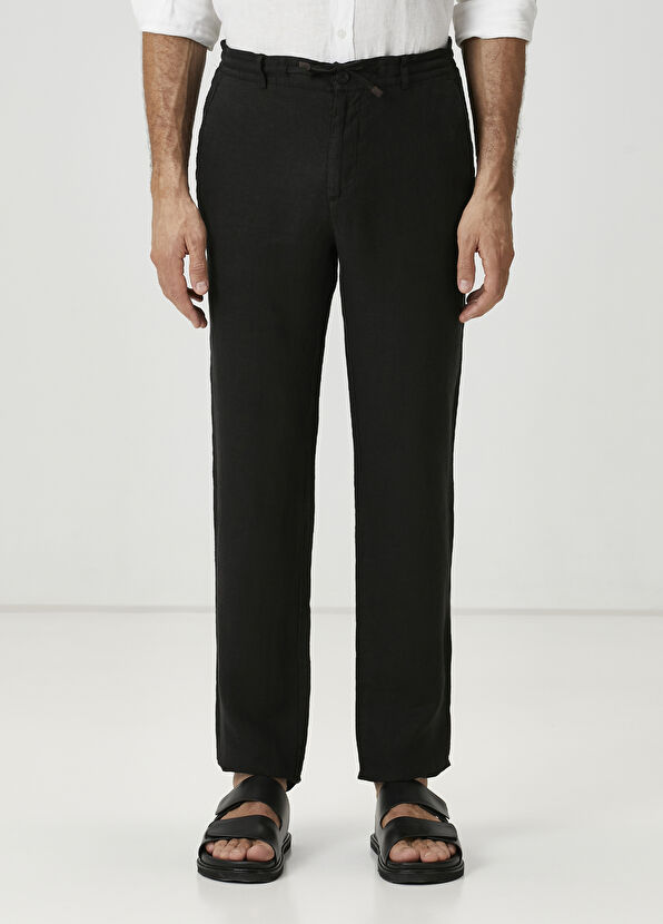 Beymen Club Siyah Beli Kordonlu Keten Pantolon - 2
