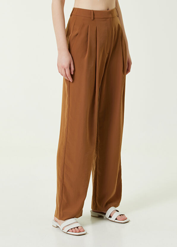 Beymen Club Kahverengi Çift Pilili Krep Palazzo Pantolon - 4