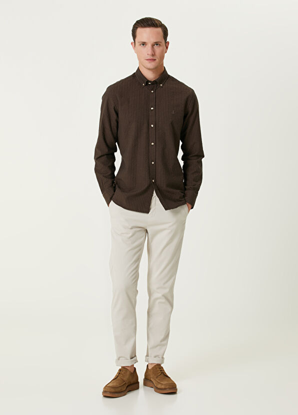 Slim Fit Dark Brown Embossed Textured Shirt Beymen Club Slim Fit Dark Brown Embossed Textured Shirt - 3