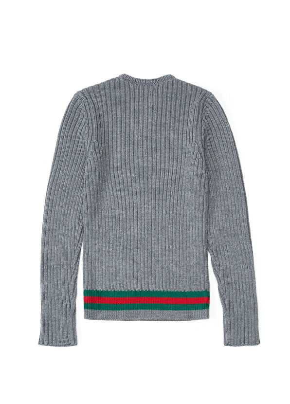 Gucci Kırmızı Logo Jakarlı Erkek Çocuk Yün Kazak - 2