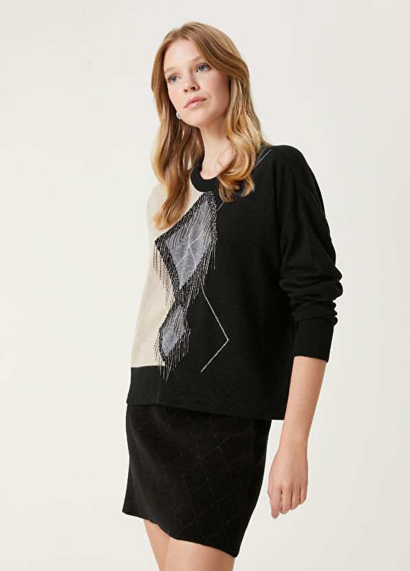 Beymen Club Siyah Püskül Zincir Detaylı Yün Kazak - 4