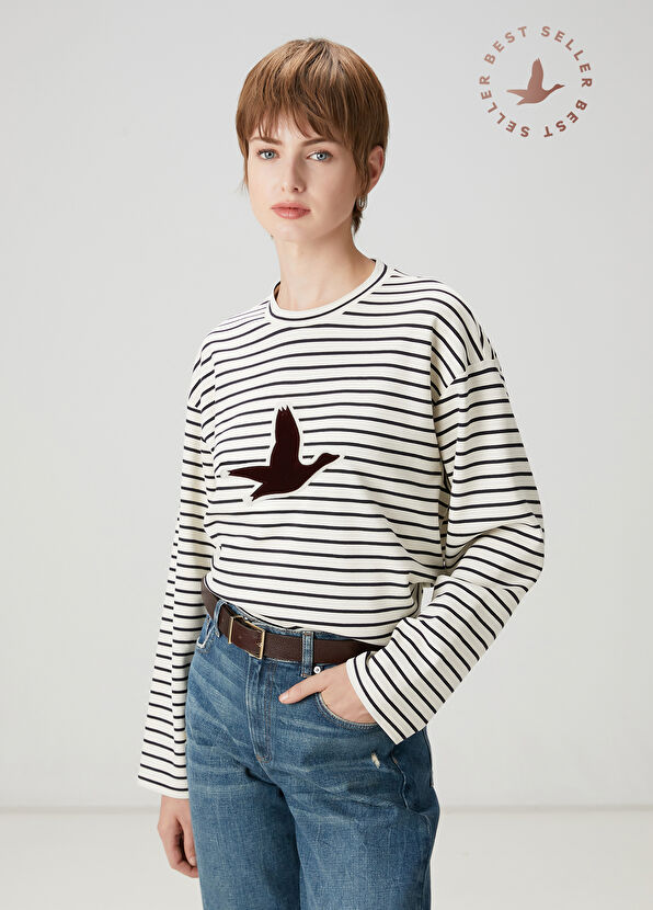 Beymen Club Ecru Striped Sweatshirt - 1