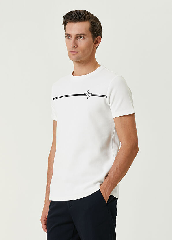Beymen Club Beyaz Şerit Detaylı Kaz Baskılı T-shirt - 4