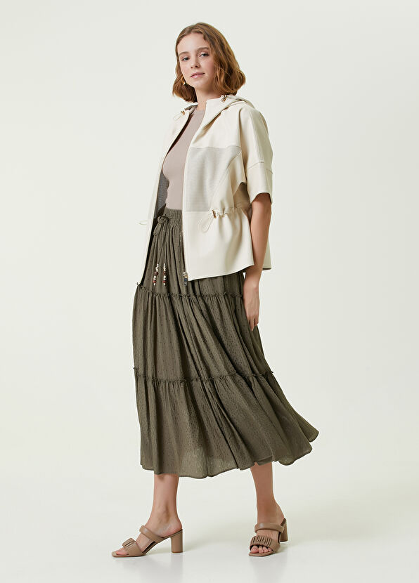 Beymen Club Haki Beli Bağcıklı Puantiyeli Midi Etek - 1