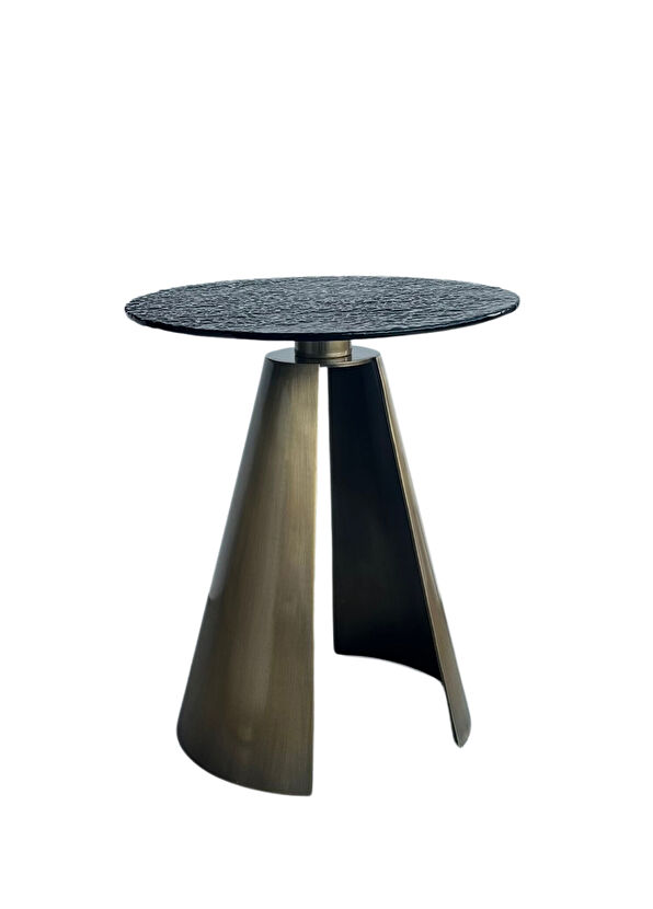 Lucenti Design Herse Yellow Tumbled Metal Foot Side Table with Smoked Glass Top - 1