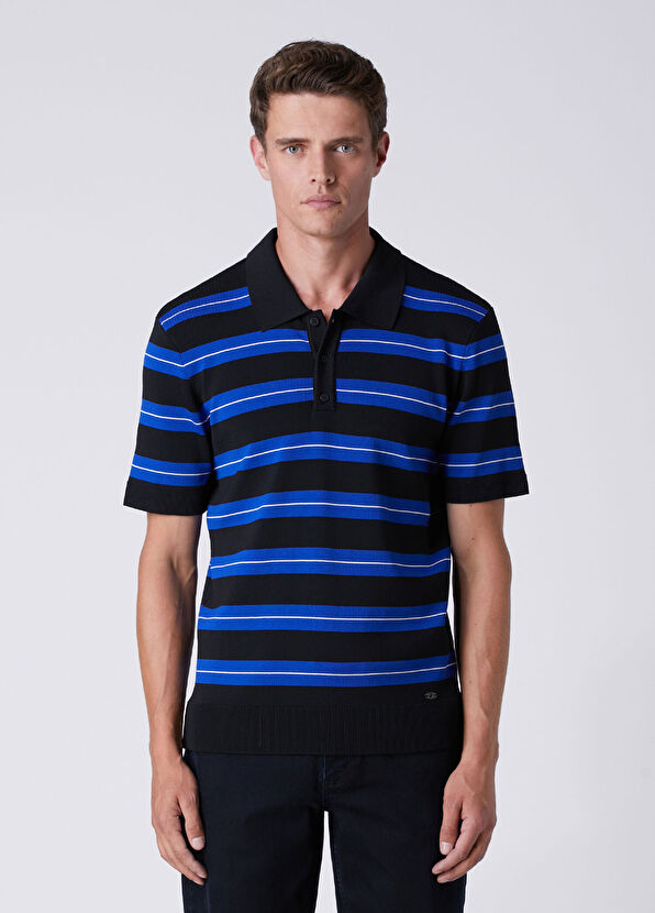 Beymen Club Sax Polo Striped Jacquard Short Sleeve Sweater - 2