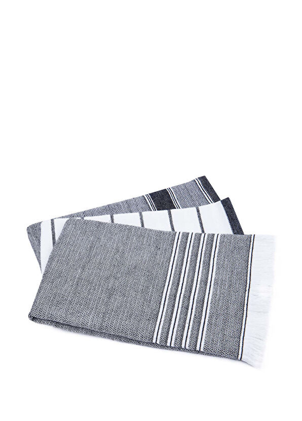 Ecocotton Elis Black Cream Organic Cotton Yarn Dyed Custom Woven 3-Piece Drying Towel Set - 2