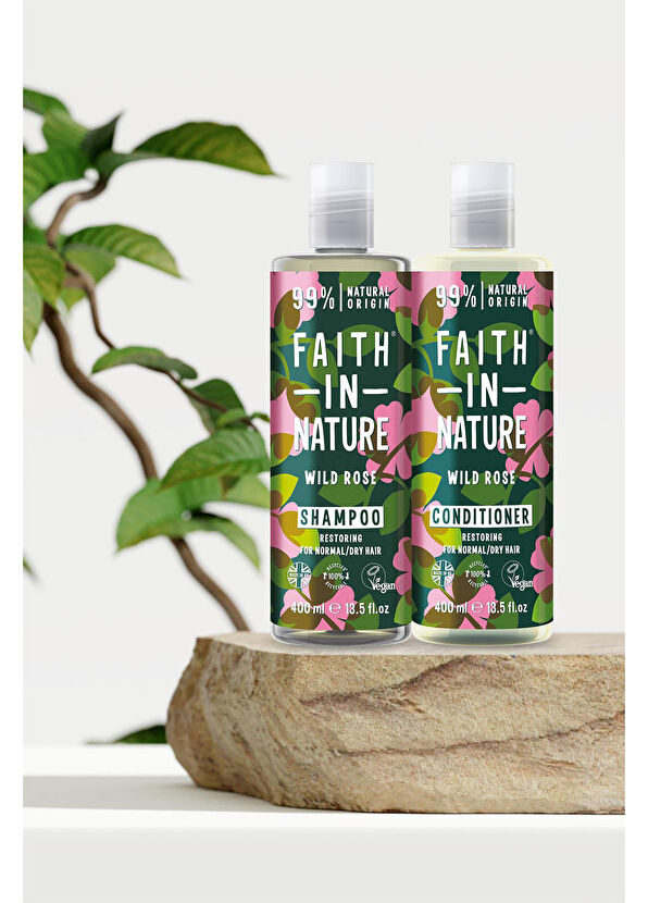 Faith In Nature Yabani Gül %99 Doğal Onarıcı Saç Kremi ve Şampuan 2x400 ml - 2