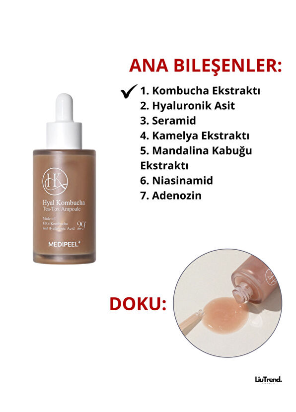 MEDIPEEL Hyal Kombucha Tea-Tox %70 Kombucha Ve Seramid Içeren Canlandırıcı Ampül Cilt Serumu 50 ml - 2