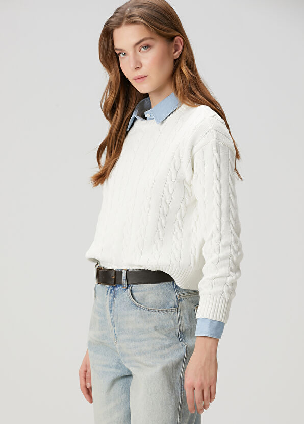 Beymen Club Off-White Cable Knit Sweater - 4