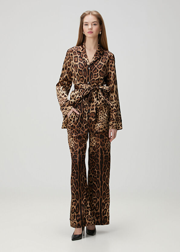 Leopar Desenli İpek Pijama Gömlek - Görsel 3