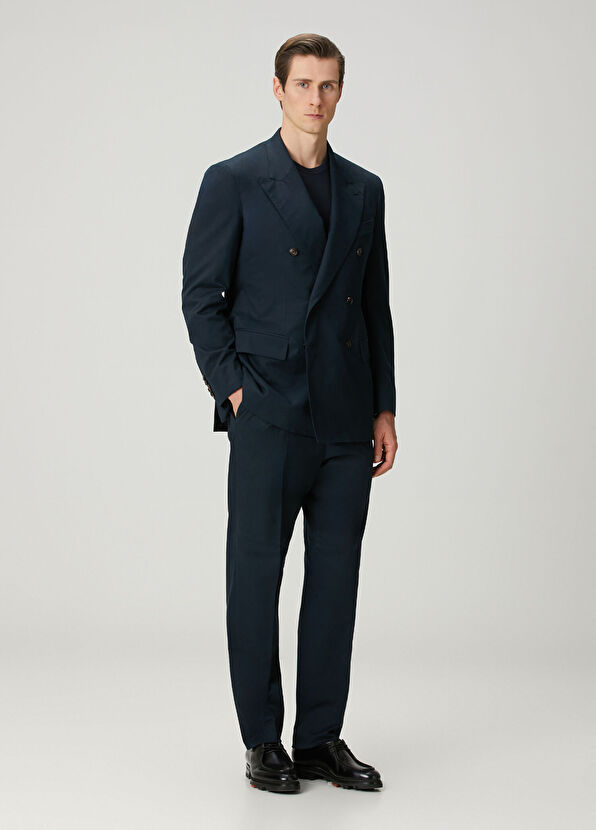 Umit Benan Navy Blue Double-Breasted Jacket - 2