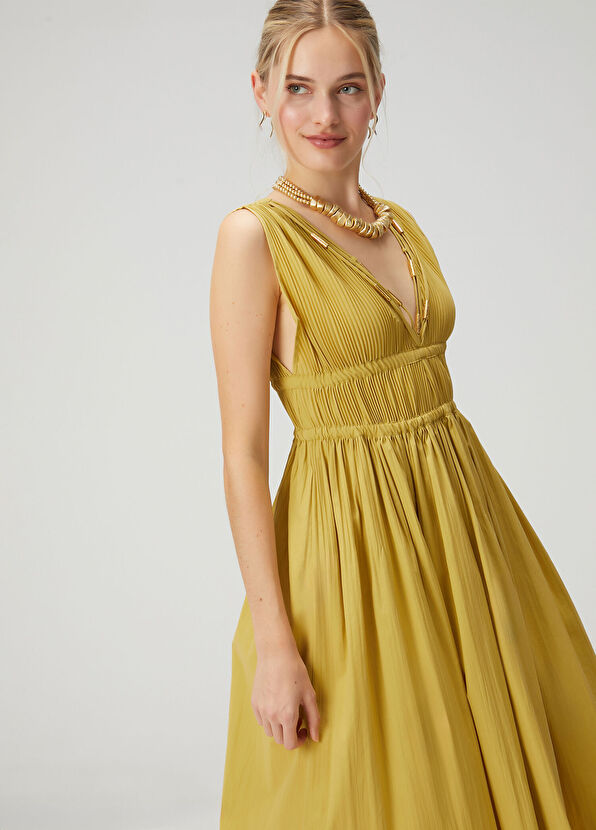 Beymen Club Neon Sarı Pile Detaylı Midi Elbise - 2