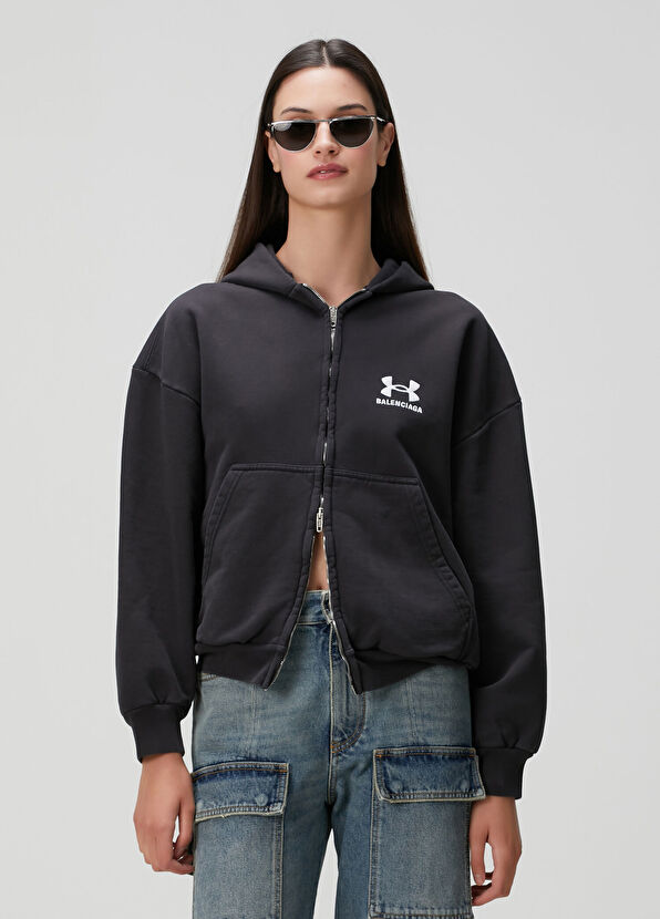 Balenciaga x Under Armour Siyah Kapüşonlu Sweatshirt - 1