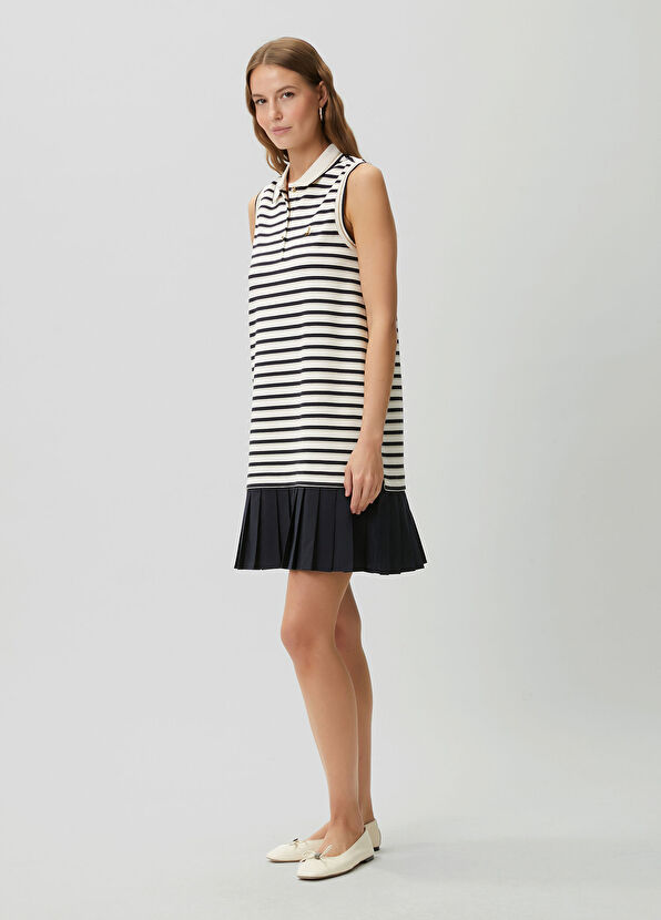 Beymen Club Lacivert Beyaz Çizgili Pileli Mini Polo Elbise - 4