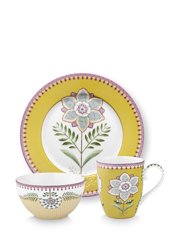 Pip Studio - Lily & Lotus Sarı 3lü Porselen Kahvaltı Seti - Sarı