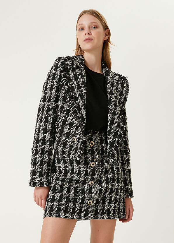 Beymen Club Siyah Kazayağı Desenli Kruvaze Tweed Ceket - 1