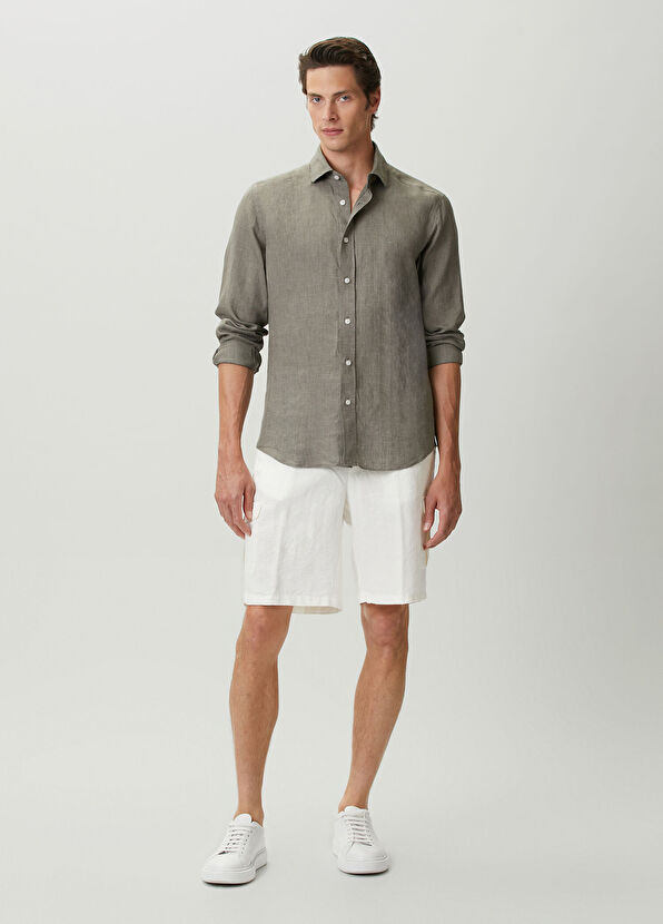 Beymen Club Comfort Fit Italian Collar Delave Linen Shirt - 3