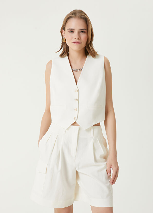 Beymen Club Kırık Beyaz Keten Yelek - 1