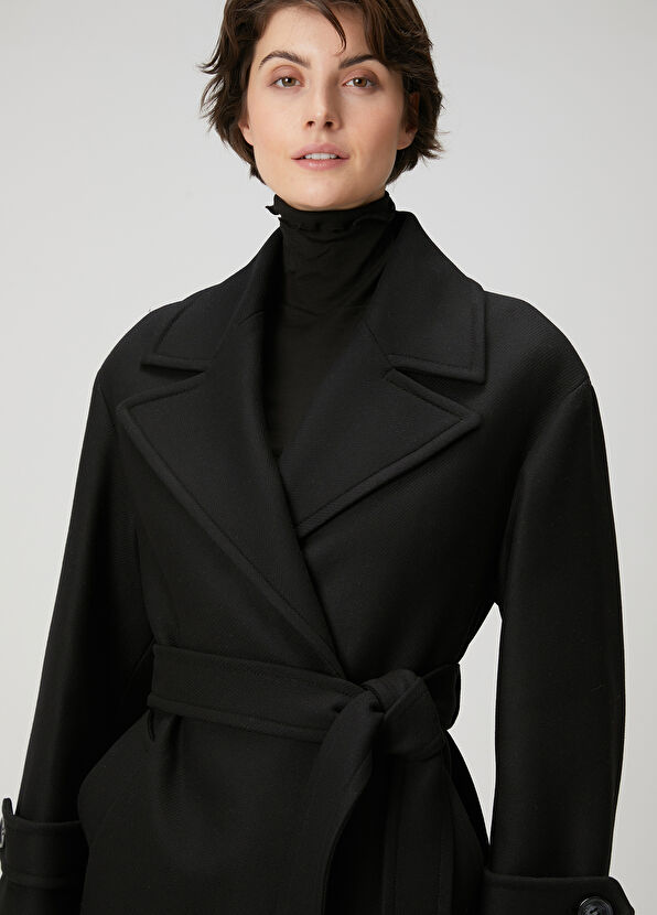 Beymen Club Siyah Kruvaze Yün Palto - 2