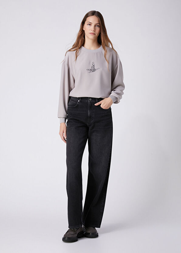 Beymen Club Grey Embroidered Logo Crepe Blouse - 3