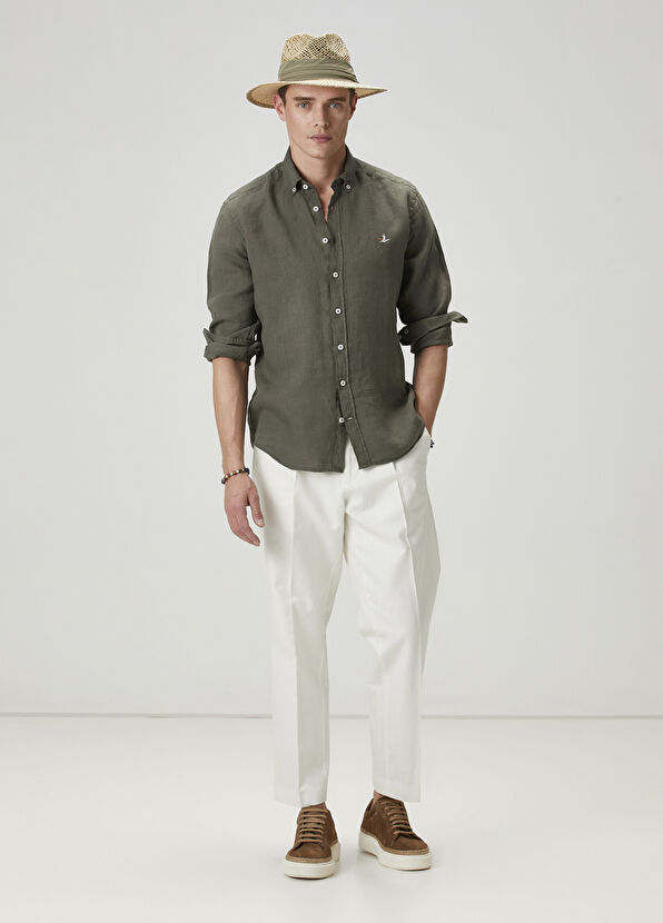 Beymen Club Comfort Fit Haki Keten Gömlek - 3
