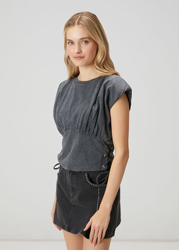 Beymen Club Anthracite T-shirt with Tie - 4