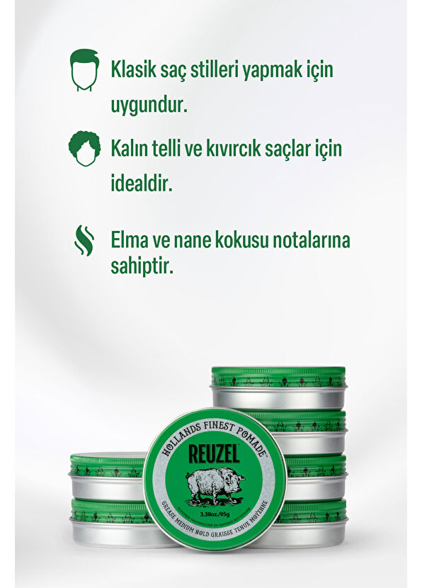 Reuzel Yeşil Pomade Water Soluble Tüm Saç Tipleri İçin Saç Şekillendirici Pomad 95 gr - 2
