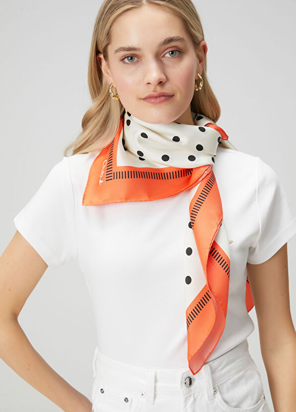 Beymen Club Ekru Turuncu Puantiyeli İpek Eşarp - 2