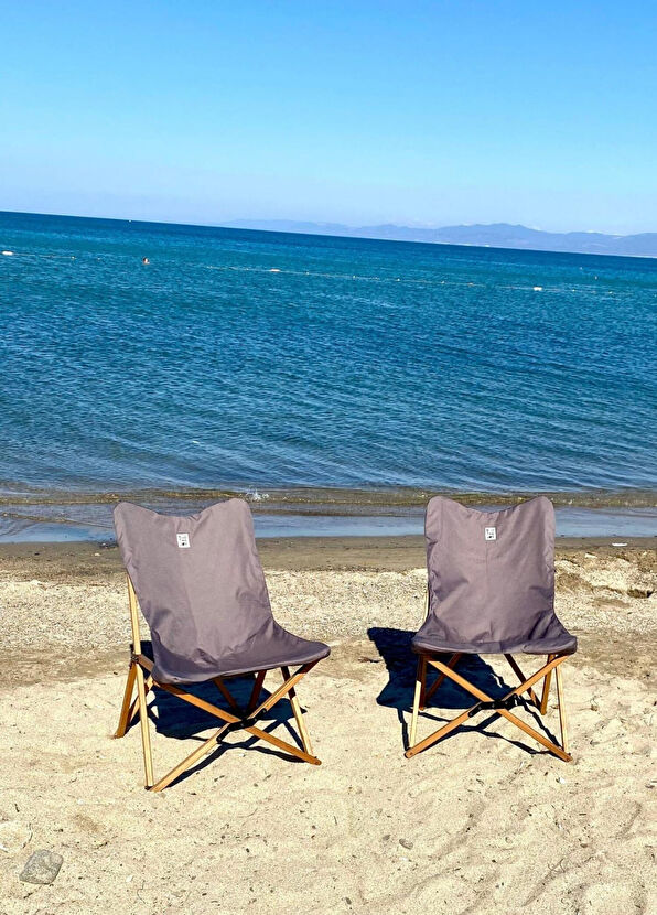 Bag The Joy Wooden Brown Dark Grey Folding Camping Table and Chair Set - 4