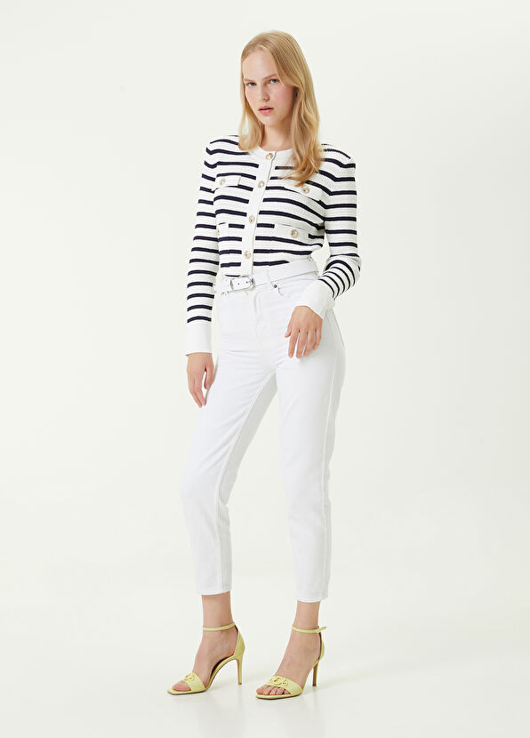 Beymen Club Navy White Striped Cardigan with Pocket Detail - 3
