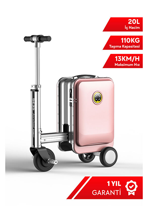 SE3S Pembe Kabin Boy Elektrikli Binilebilir Scooter Valiz - Görsel 3